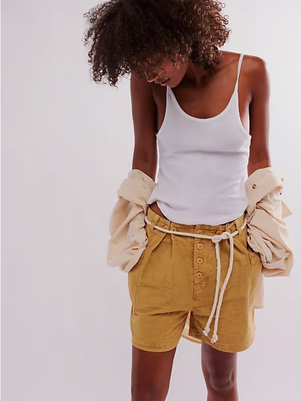 Free People Coney Beach Shorts in the mustard khaki colorway Medium